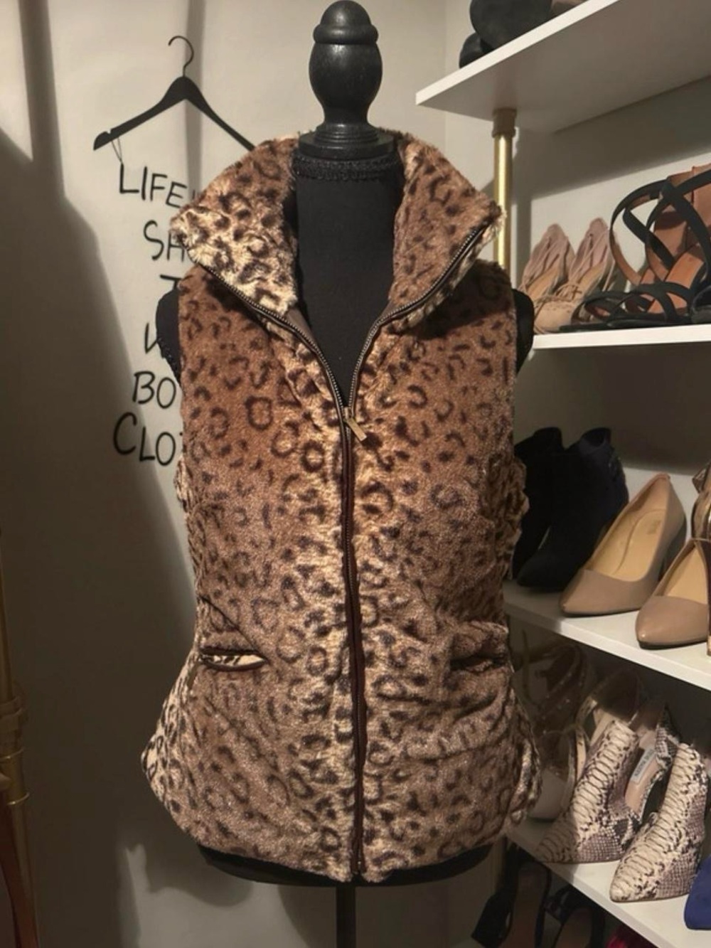 Yoki Leopard Print Faux Fur Vest - Brown